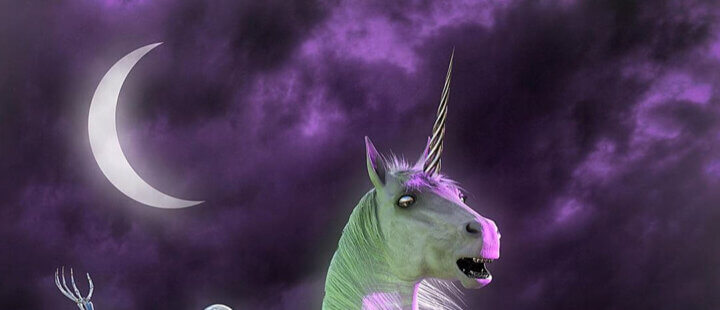 Nickeys, skeleton riding Unicorn